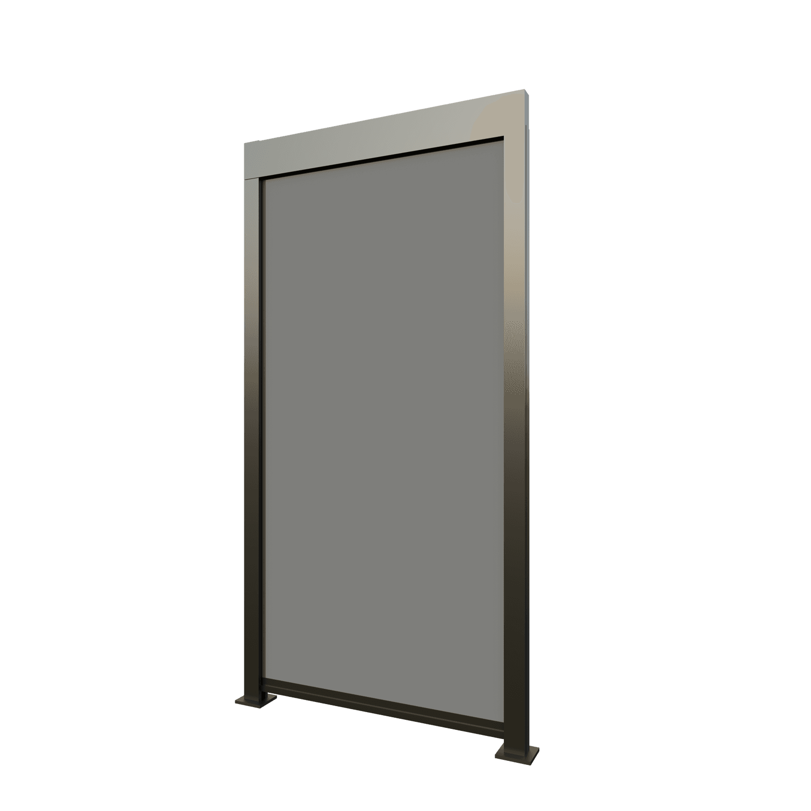 Saturn pull-down pergola screen shown against its supporting frame